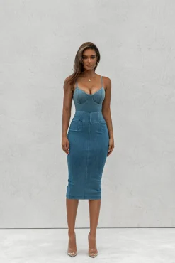 JLUXLABEL ANITA LONG DENIM SKIRT
