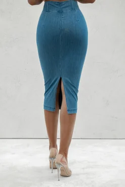 JLUXLABEL ANITA LONG DENIM SKIRT