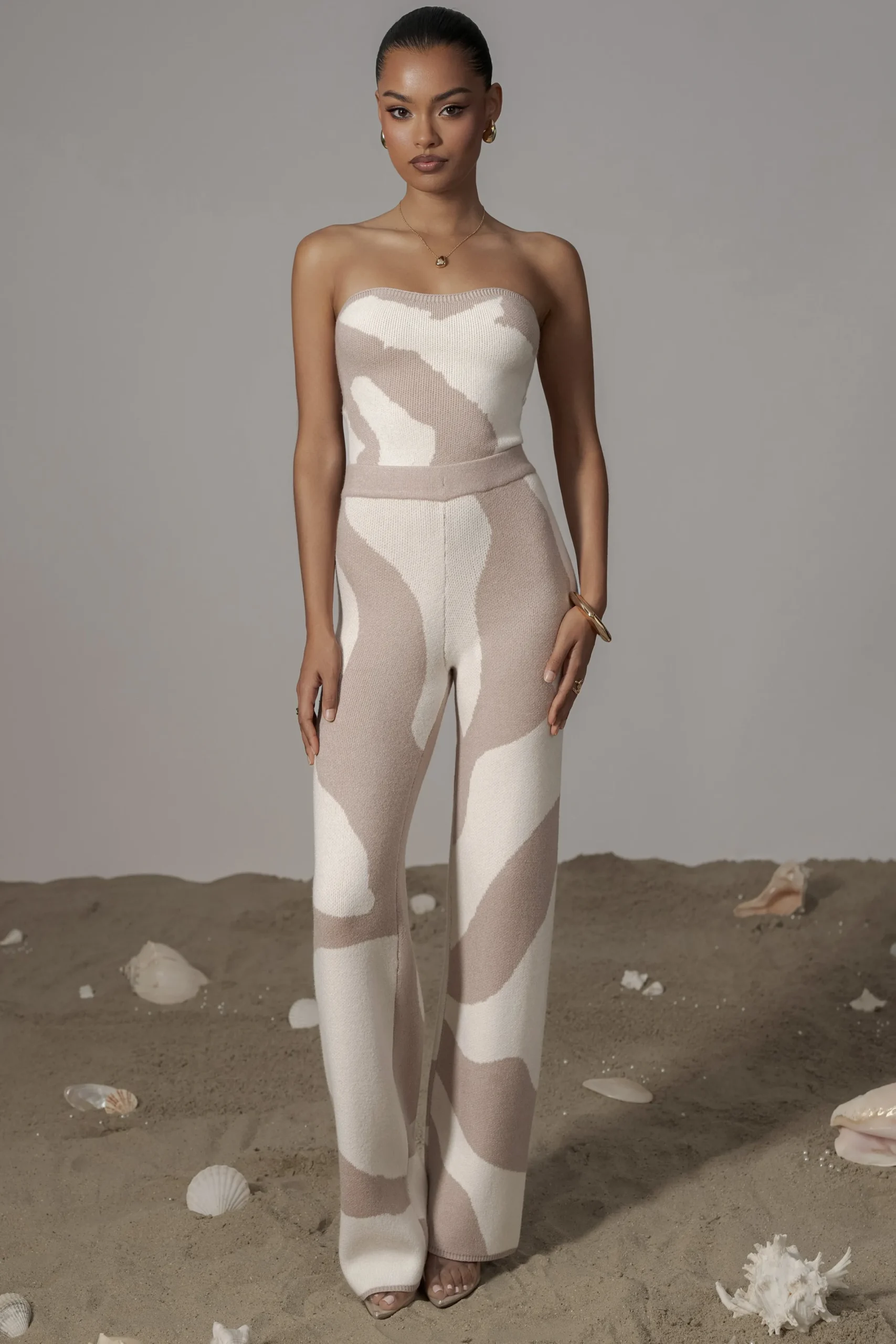 JLUXLABEL Beige Abstract Tropic Oasis Top