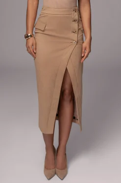 JLUXLABEL Beige Audrey Suede Midi Skirt