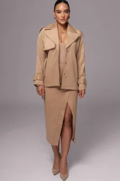 JLUXLABEL Beige Audrey Suede Midi Skirt