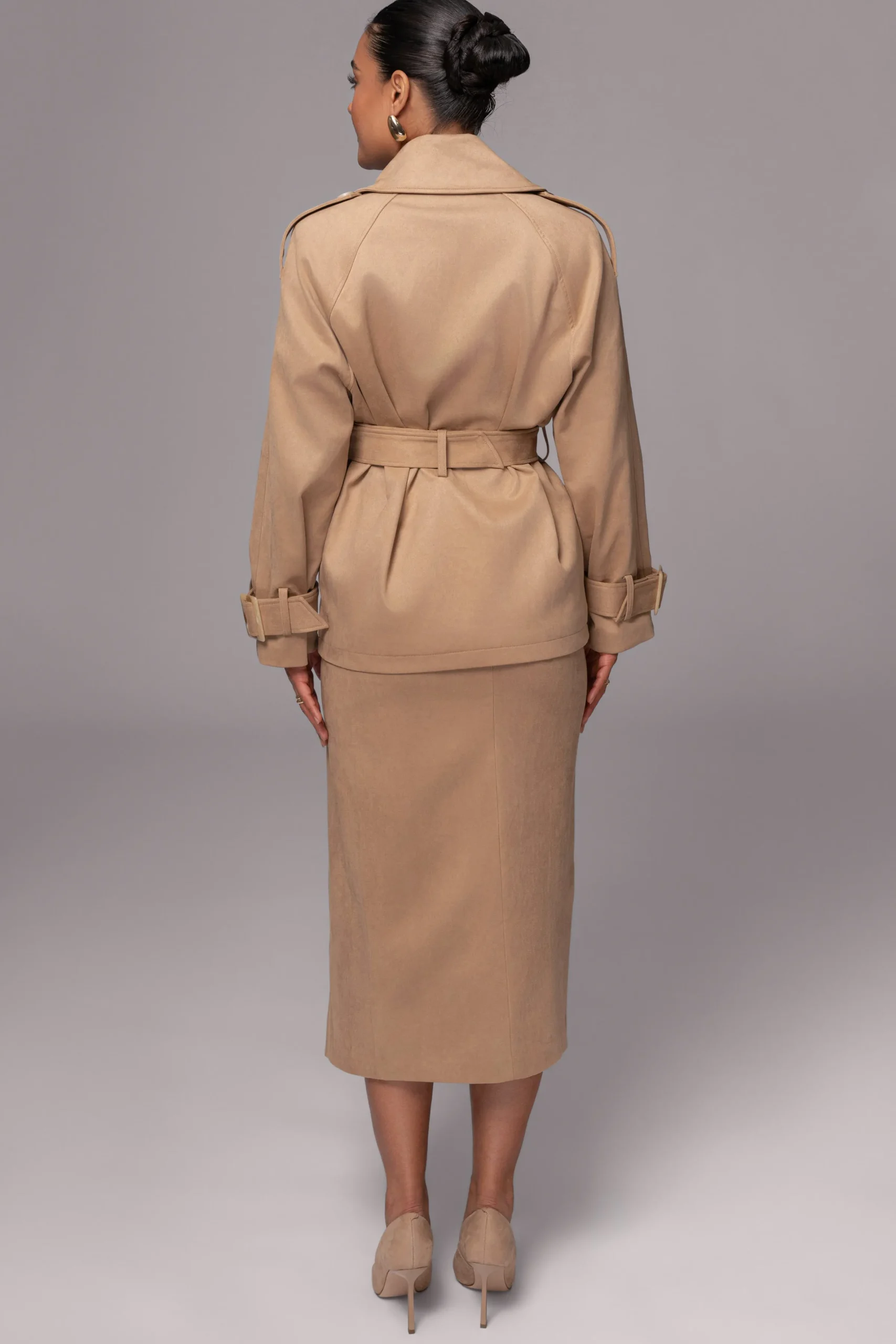 JLUXLABEL Beige Audrey Suede Midi Skirt
