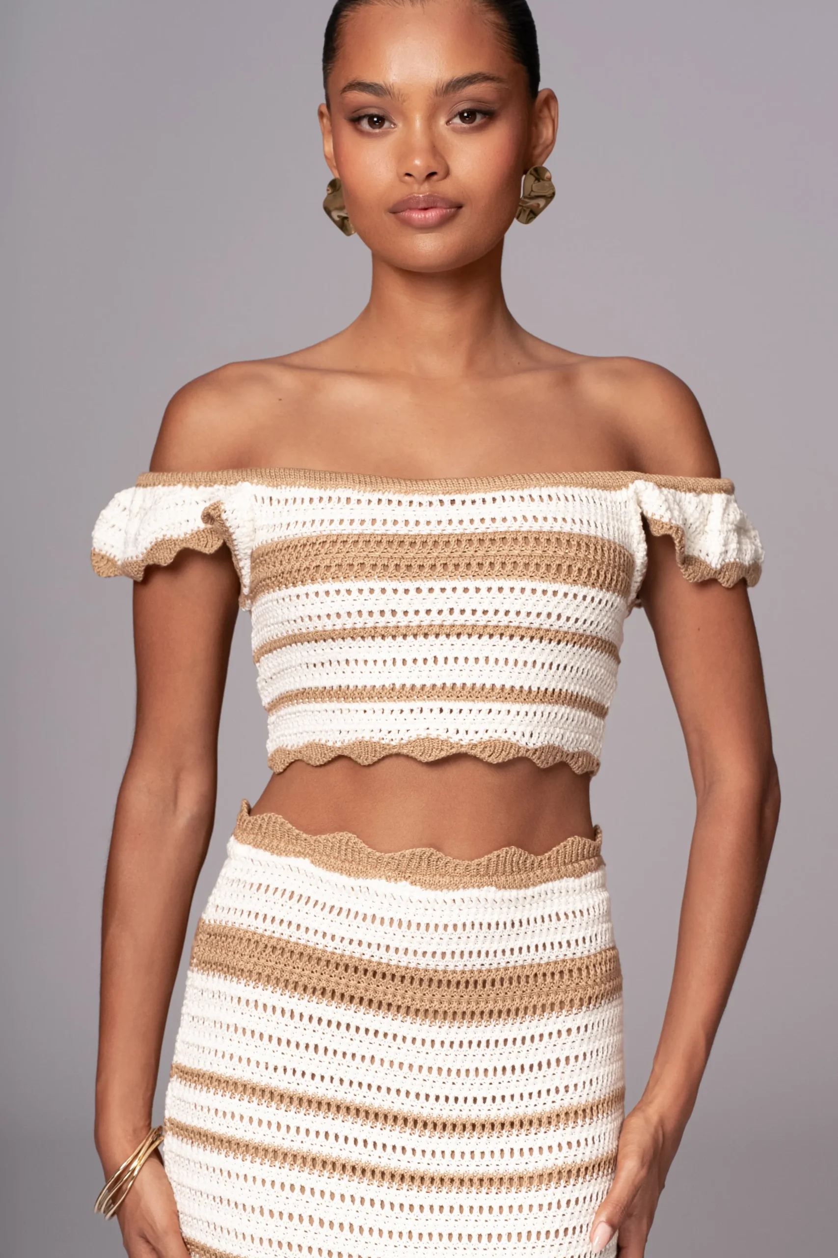 JLUXLABEL Beige Corazon Ruffle Skirt Set