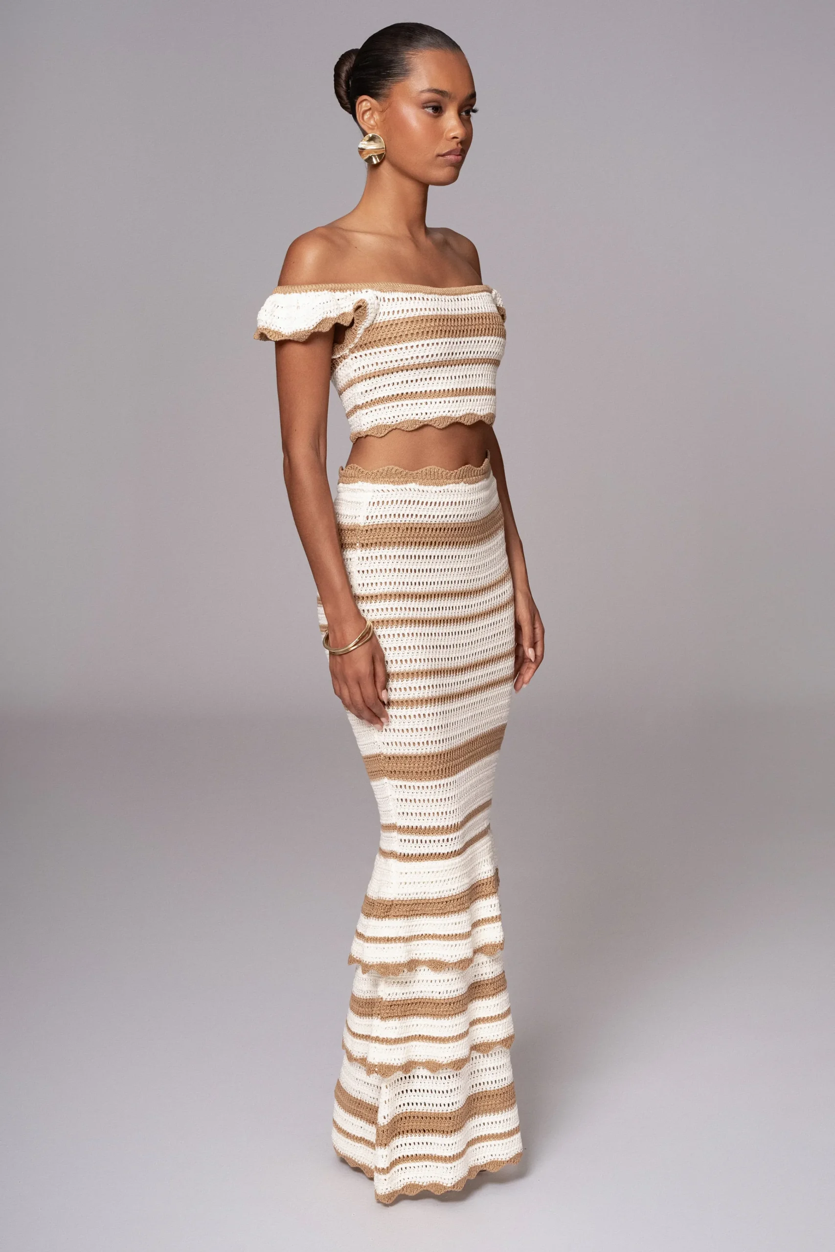JLUXLABEL Beige Corazon Ruffle Skirt Set