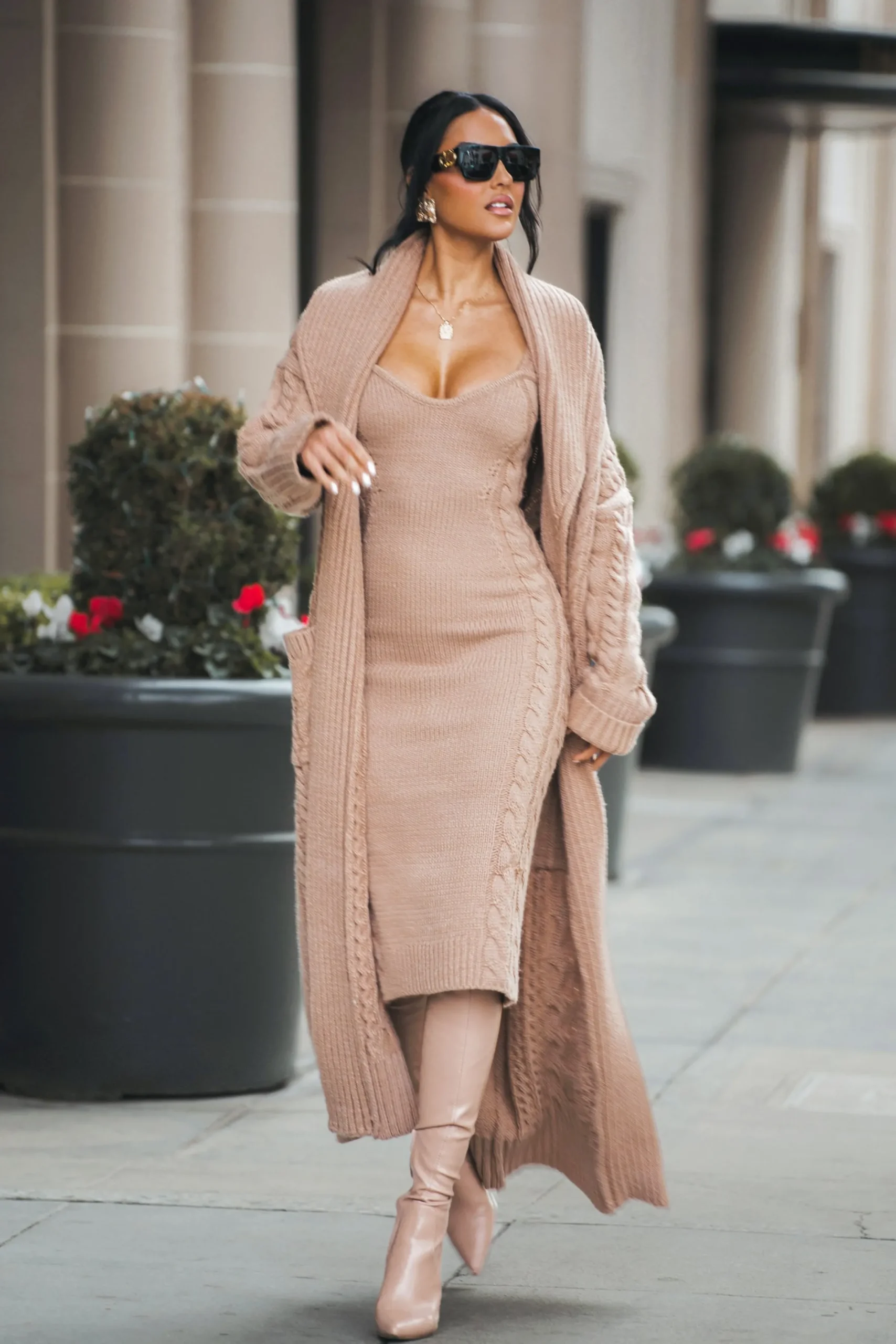 JLUXLABEL Beige Daria Sweater Knit Dress