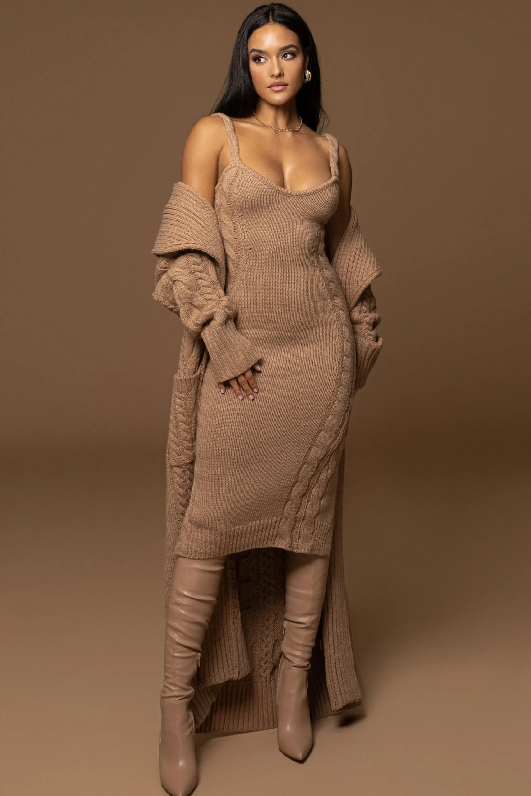 JLUXLABEL Beige Daria Sweater Knit Dress