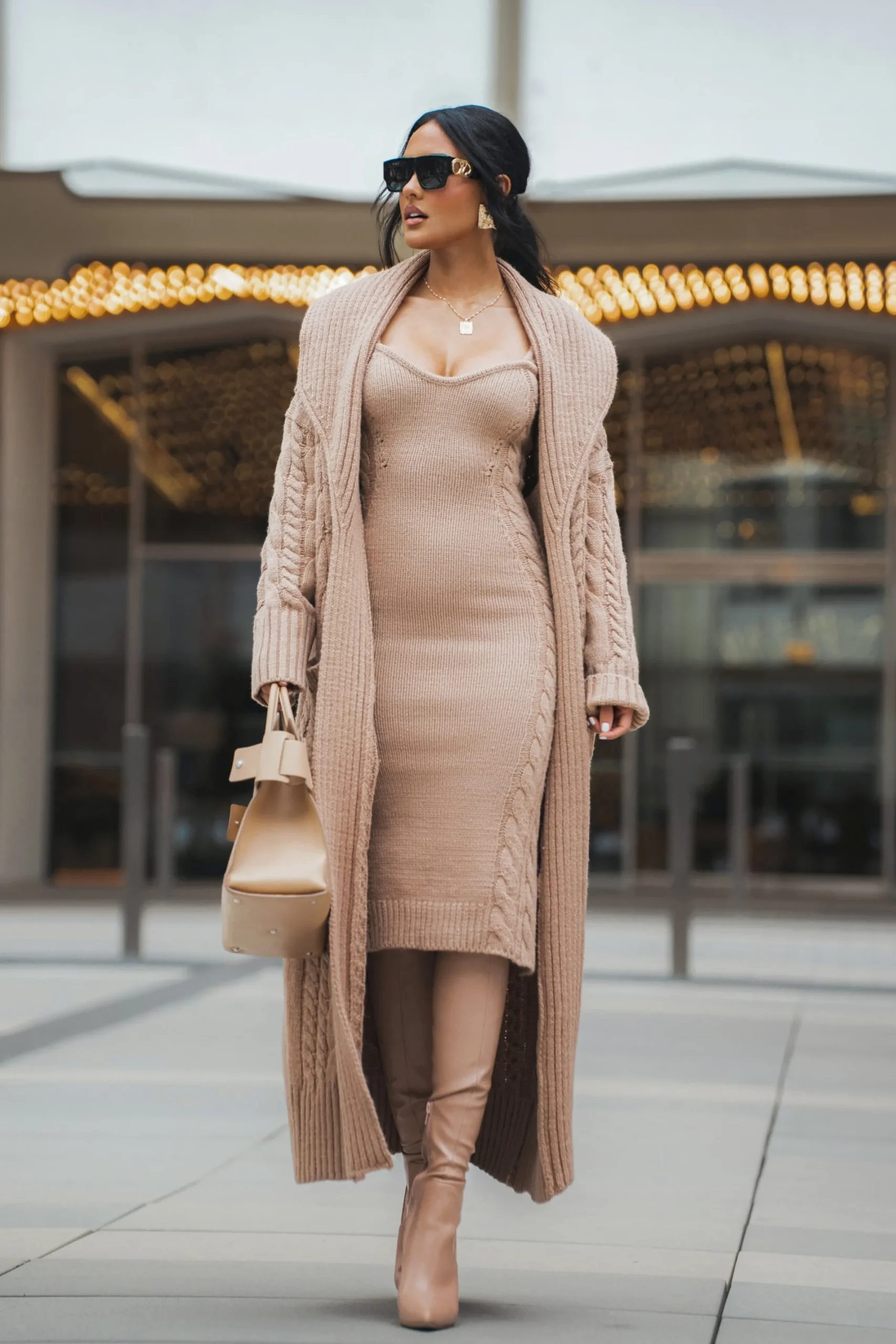 JLUXLABEL Beige Daria Sweater Knit Dress