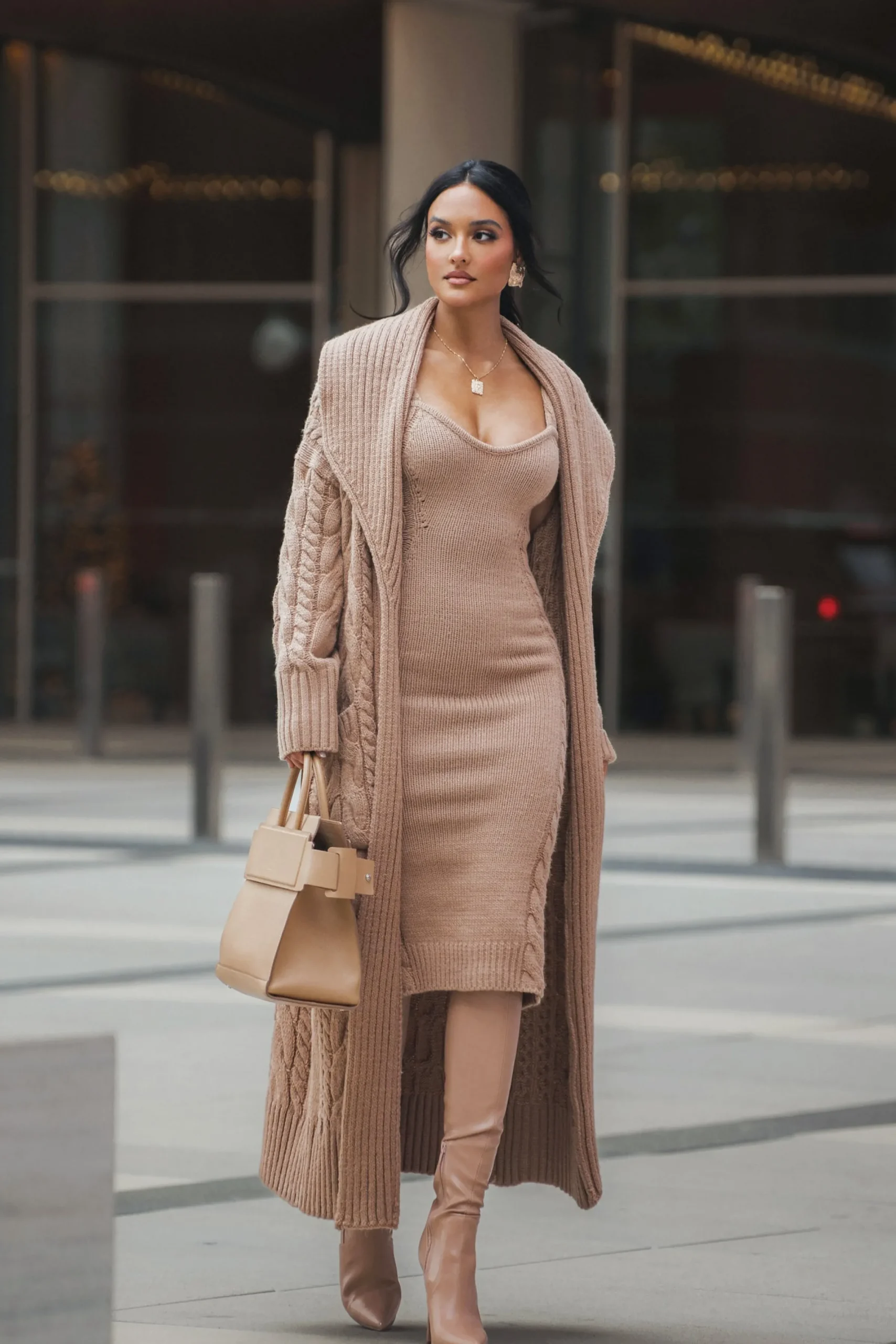 JLUXLABEL Beige Daria Sweater Knit Dress