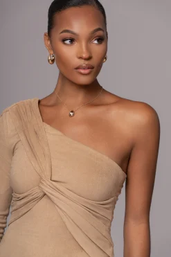 JLUXLABEL Beige Dayanna Suede Midi Dress