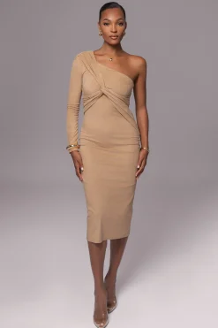 JLUXLABEL Beige Dayanna Suede Midi Dress