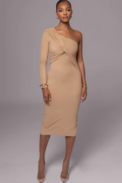 JLUXLABEL Beige Dayanna Suede Midi Dress