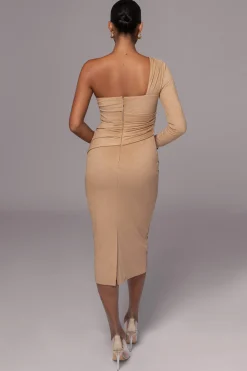 JLUXLABEL Beige Dayanna Suede Midi Dress