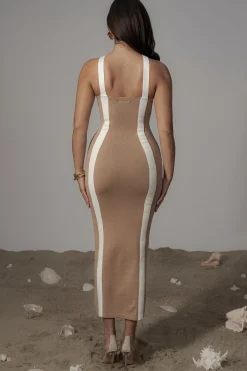 JLUXLABEL Beige Fabiola Contrast Maxi Dress