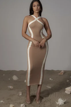 JLUXLABEL Beige Fabiola Contrast Maxi Dress