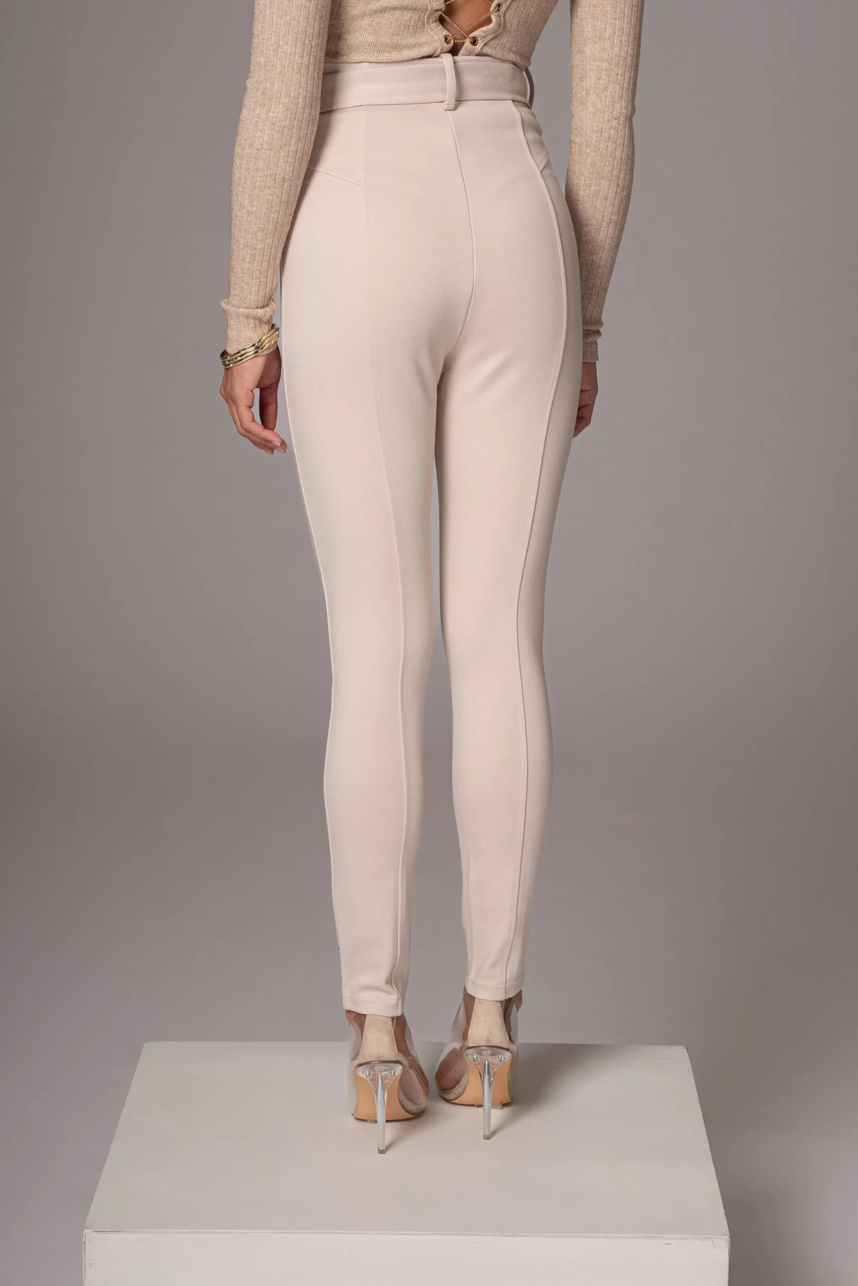 JLUXLABEL Beige Golden Buckled Pants
