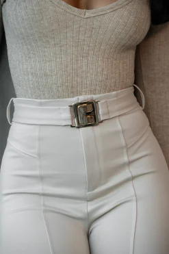 JLUXLABEL Beige Golden Buckled Pants