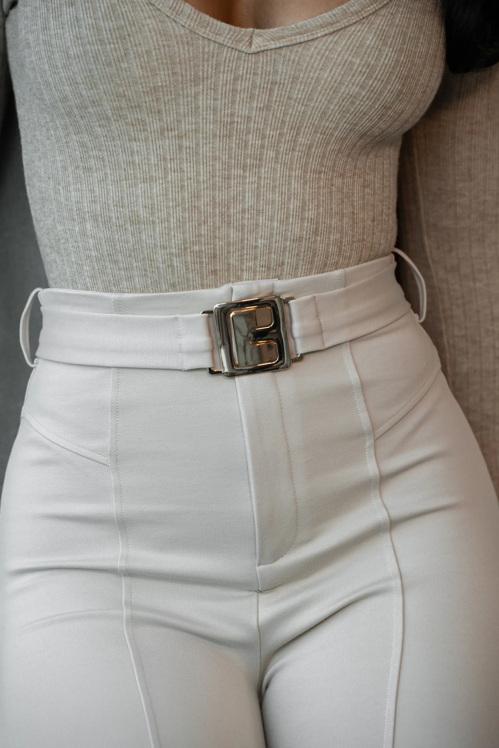 JLUXLABEL Beige Golden Buckled Pants