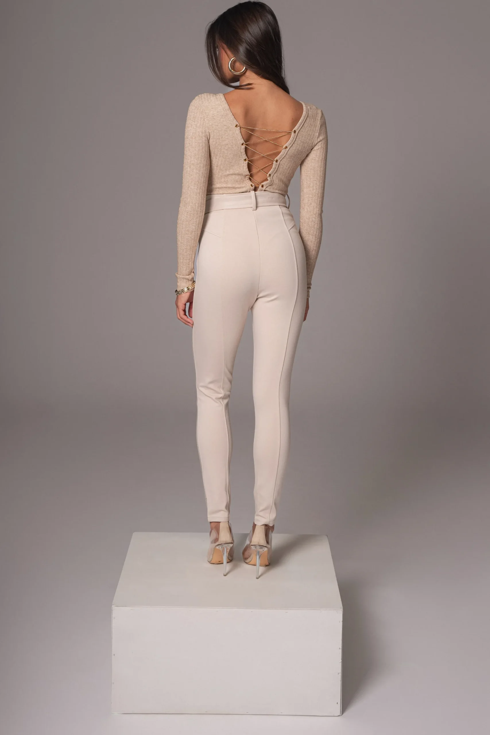 JLUXLABEL Beige Golden Buckled Pants