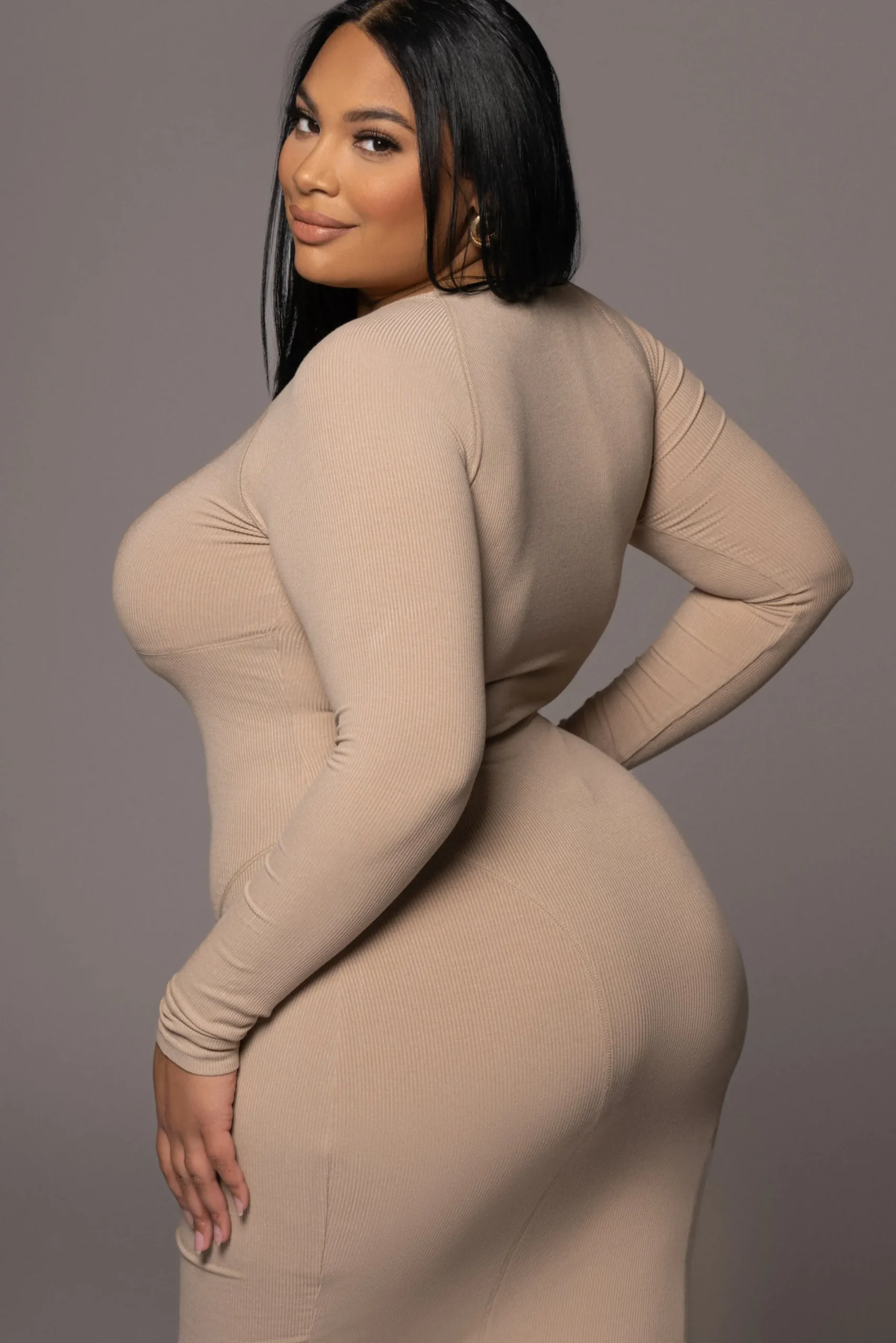 JLUXLABEL Beige High Expectations Midi Dress