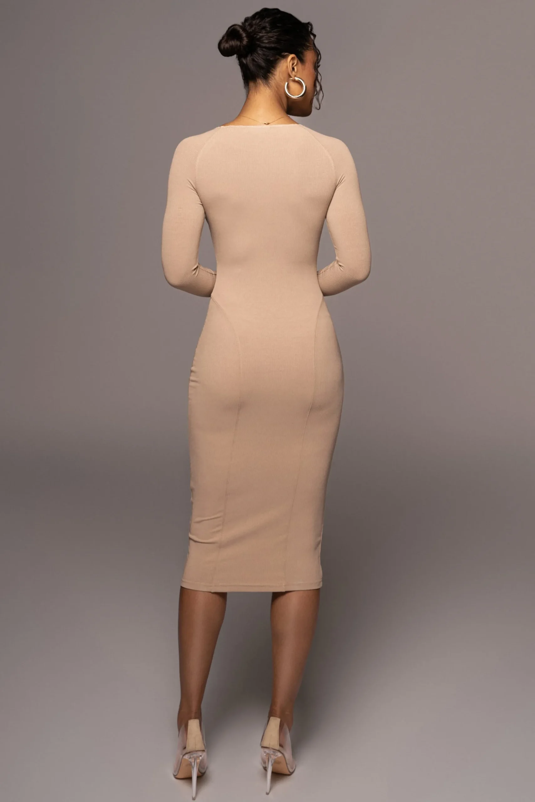 JLUXLABEL Beige High Expectations Midi Dress