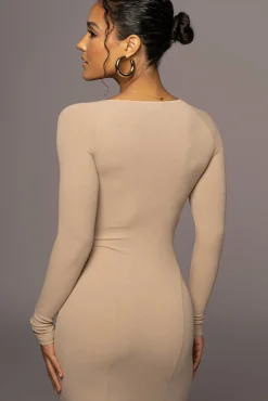 JLUXLABEL Beige High Expectations Midi Dress