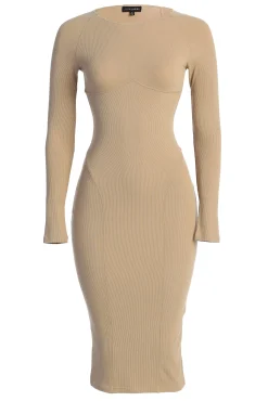 JLUXLABEL Beige High Expectations Midi Dress
