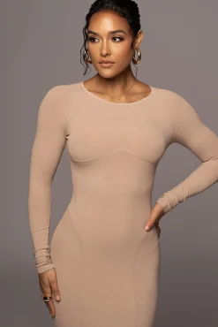 JLUXLABEL Beige High Expectations Midi Dress