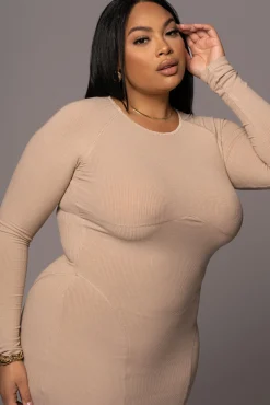 JLUXLABEL Beige High Expectations Midi Dress