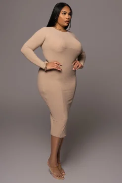 JLUXLABEL Beige High Expectations Midi Dress