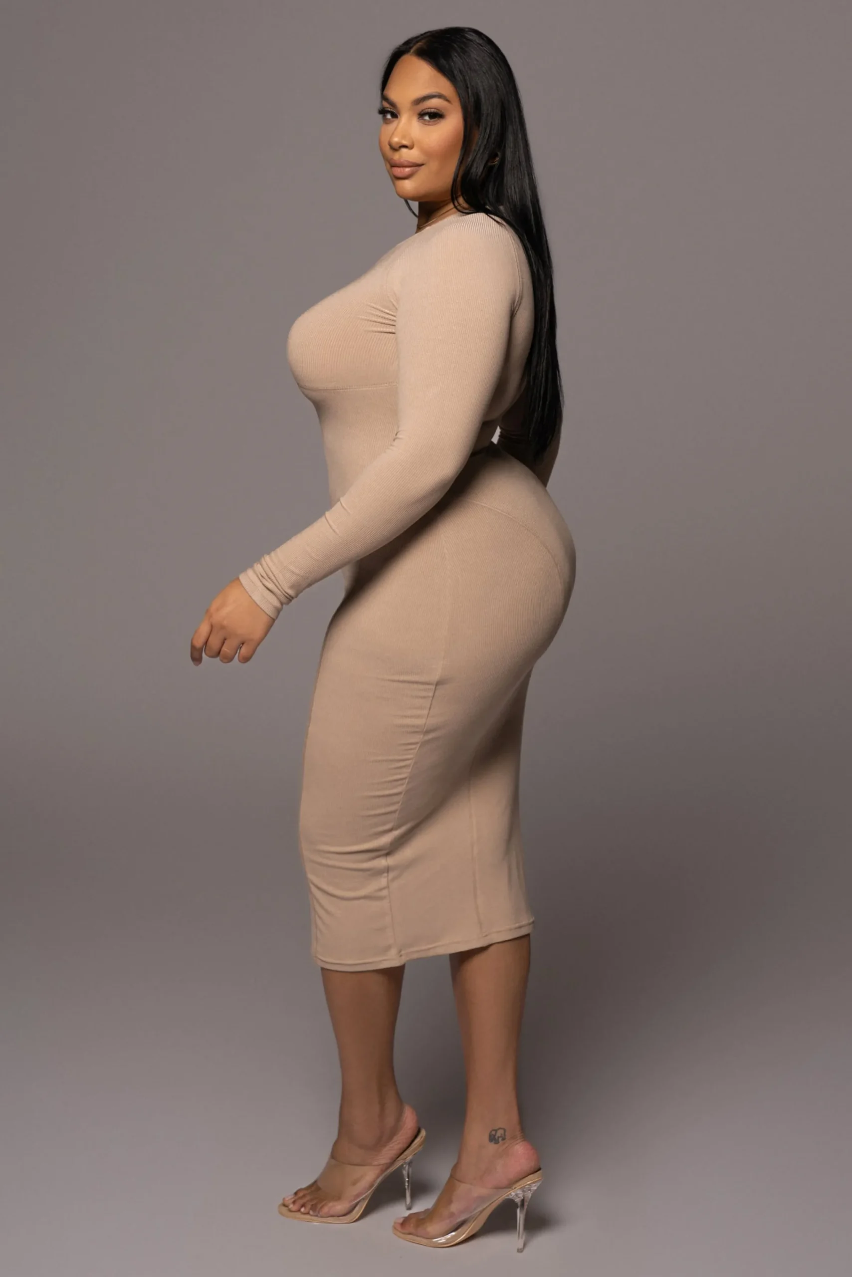 JLUXLABEL Beige High Expectations Midi Dress
