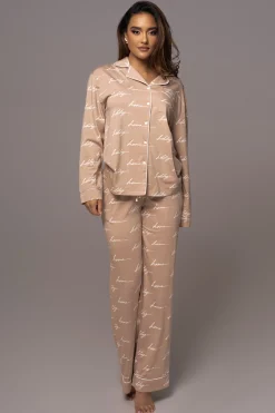JLUXLABEL Beige Home For The Holidays Adult Pajama Set