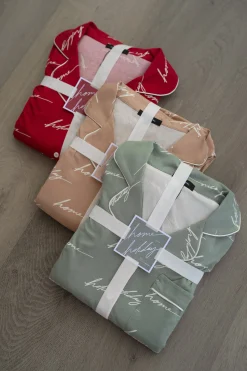JLUXLABEL Beige Home For The Holidays Adult Pajama Set