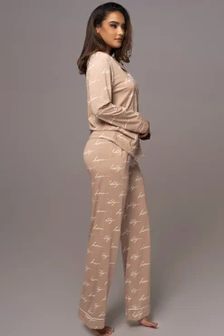 JLUXLABEL Beige Home For The Holidays Adult Pajama Set