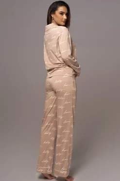 JLUXLABEL Beige Home For The Holidays Adult Pajama Set