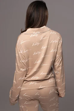 JLUXLABEL Beige Home For The Holidays Adult Pajama Set