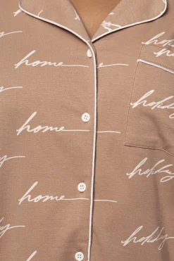 JLUXLABEL Beige Home For The Holidays Adult Pajama Set