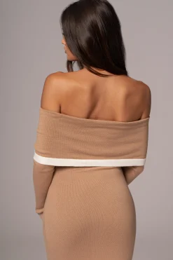 JLUXLABEL Beige Janet Off Shoulder Maxi Dress