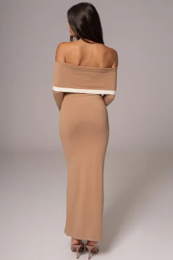 JLUXLABEL Beige Janet Off Shoulder Maxi Dress