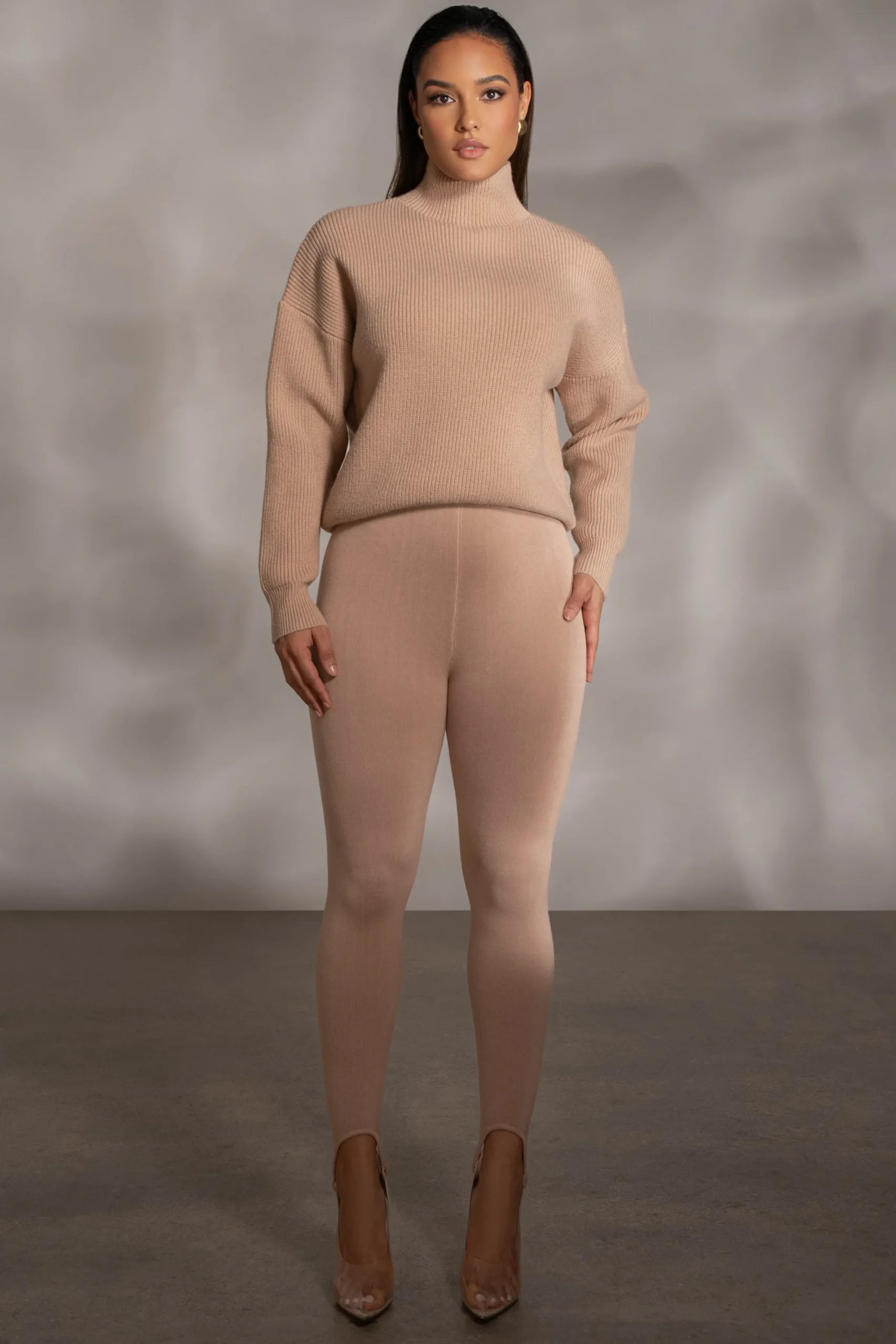 JLUXLABEL Beige Jenni Turtleneck Sweater Top