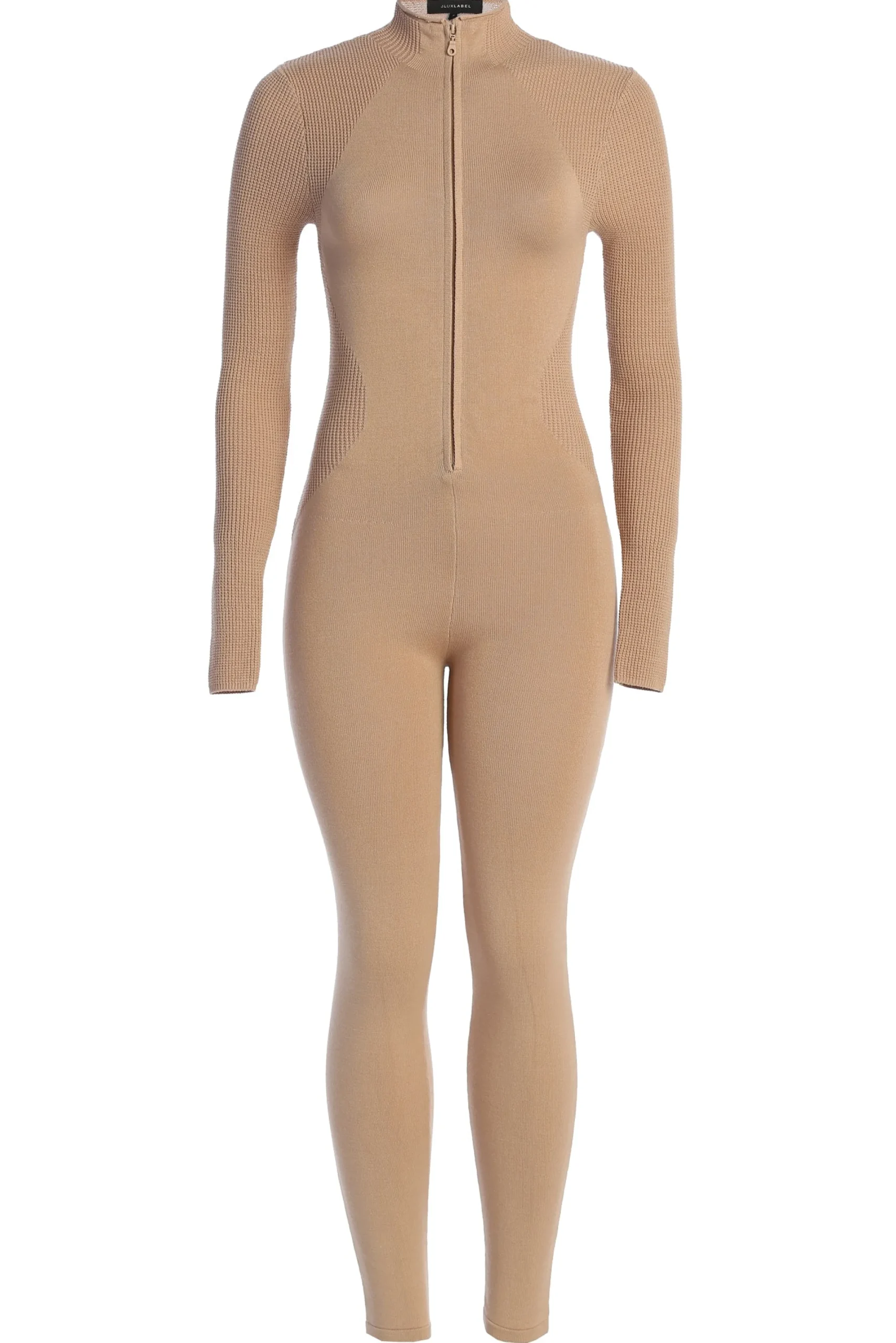 JLUXLABEL Beige Kris Front Zipper Jumpsuit
