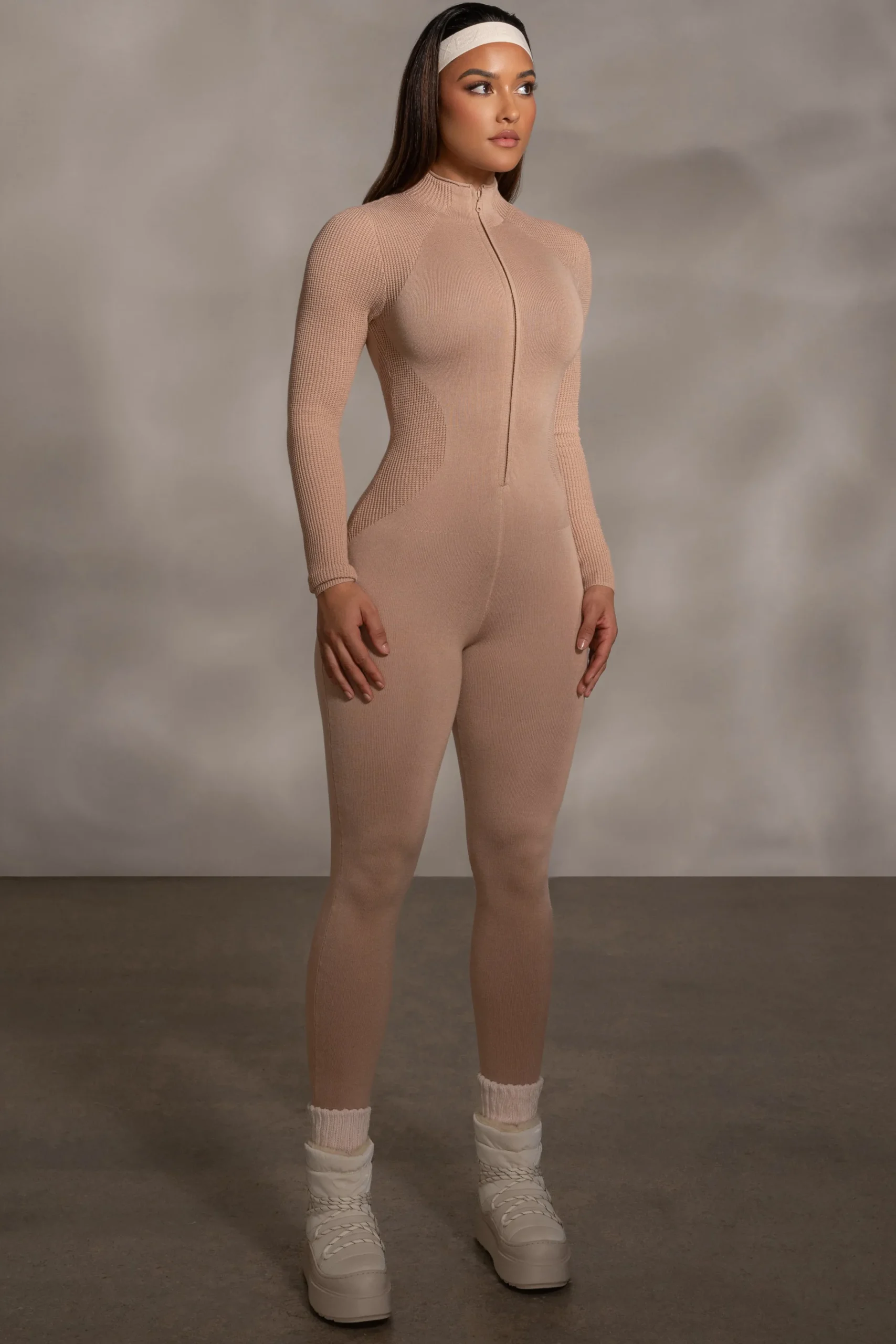 JLUXLABEL Beige Kris Front Zipper Jumpsuit