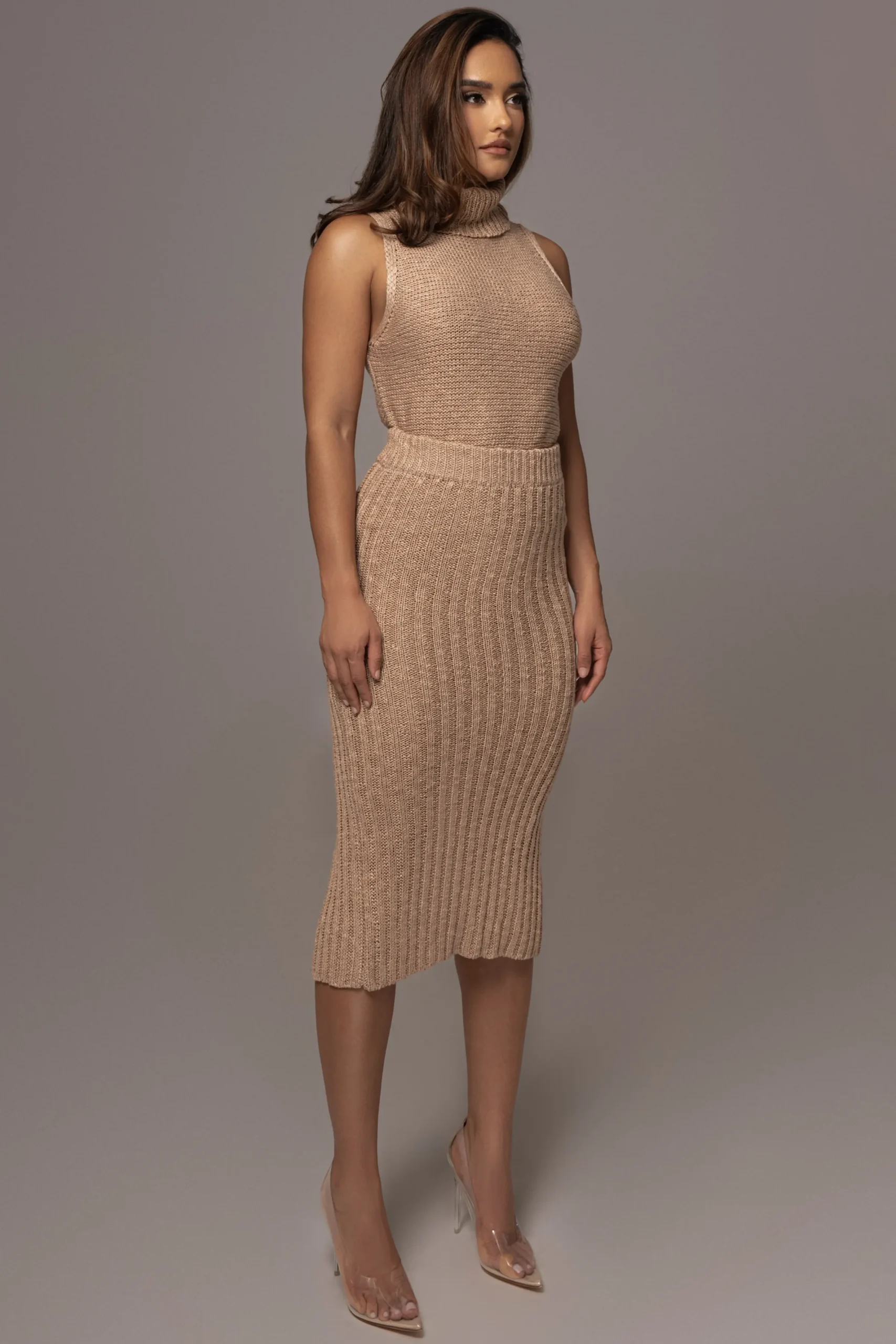 JLUXLABEL Beige Leida Knit Skirt Set