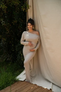 JLUXLABEL Beige Maddux Asymmetrical Maxi Dress