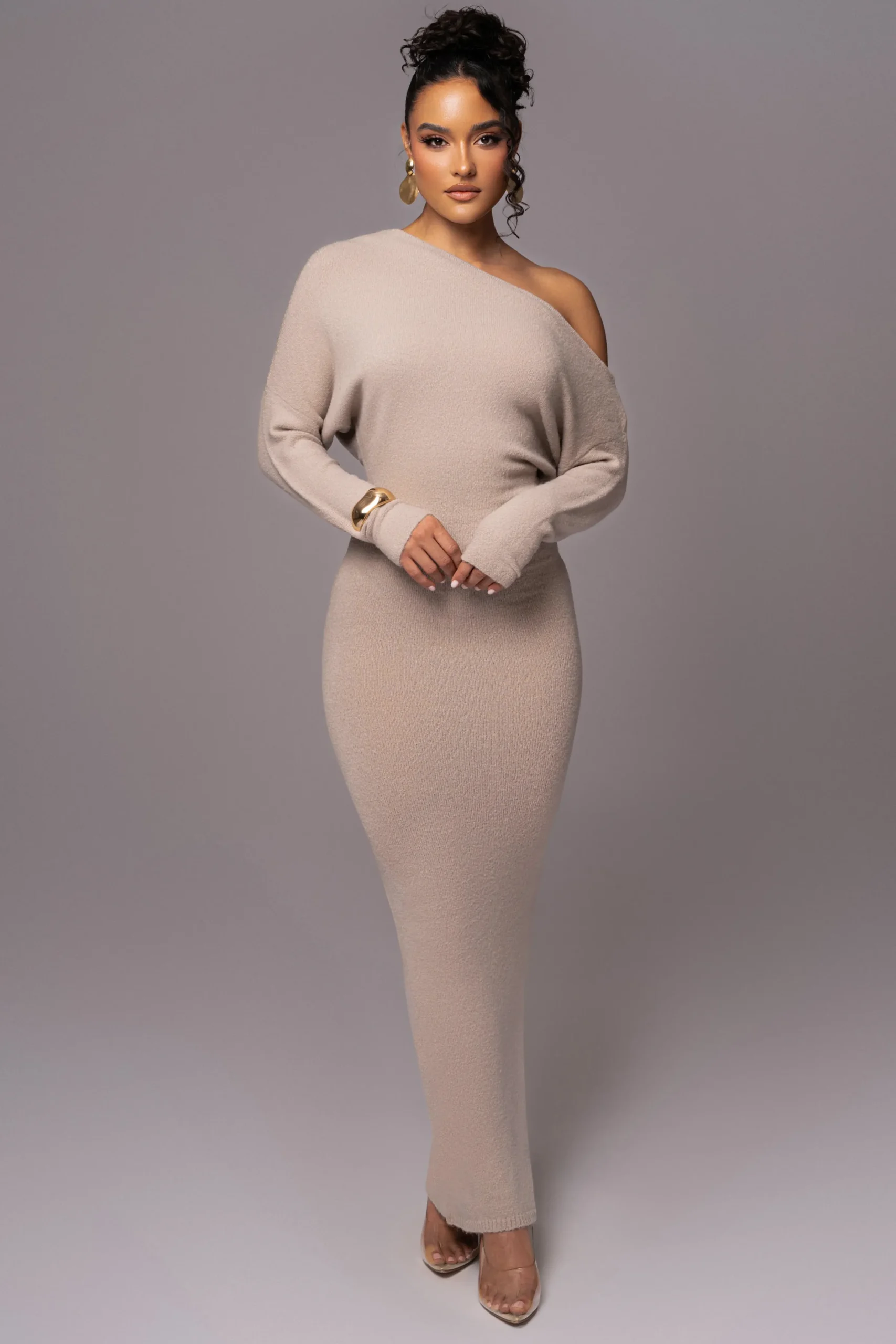 JLUXLABEL Beige Maddux Asymmetrical Maxi Dress
