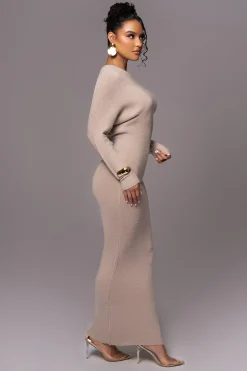 JLUXLABEL Beige Maddux Asymmetrical Maxi Dress