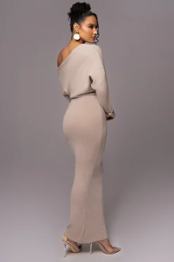 JLUXLABEL Beige Maddux Asymmetrical Maxi Dress