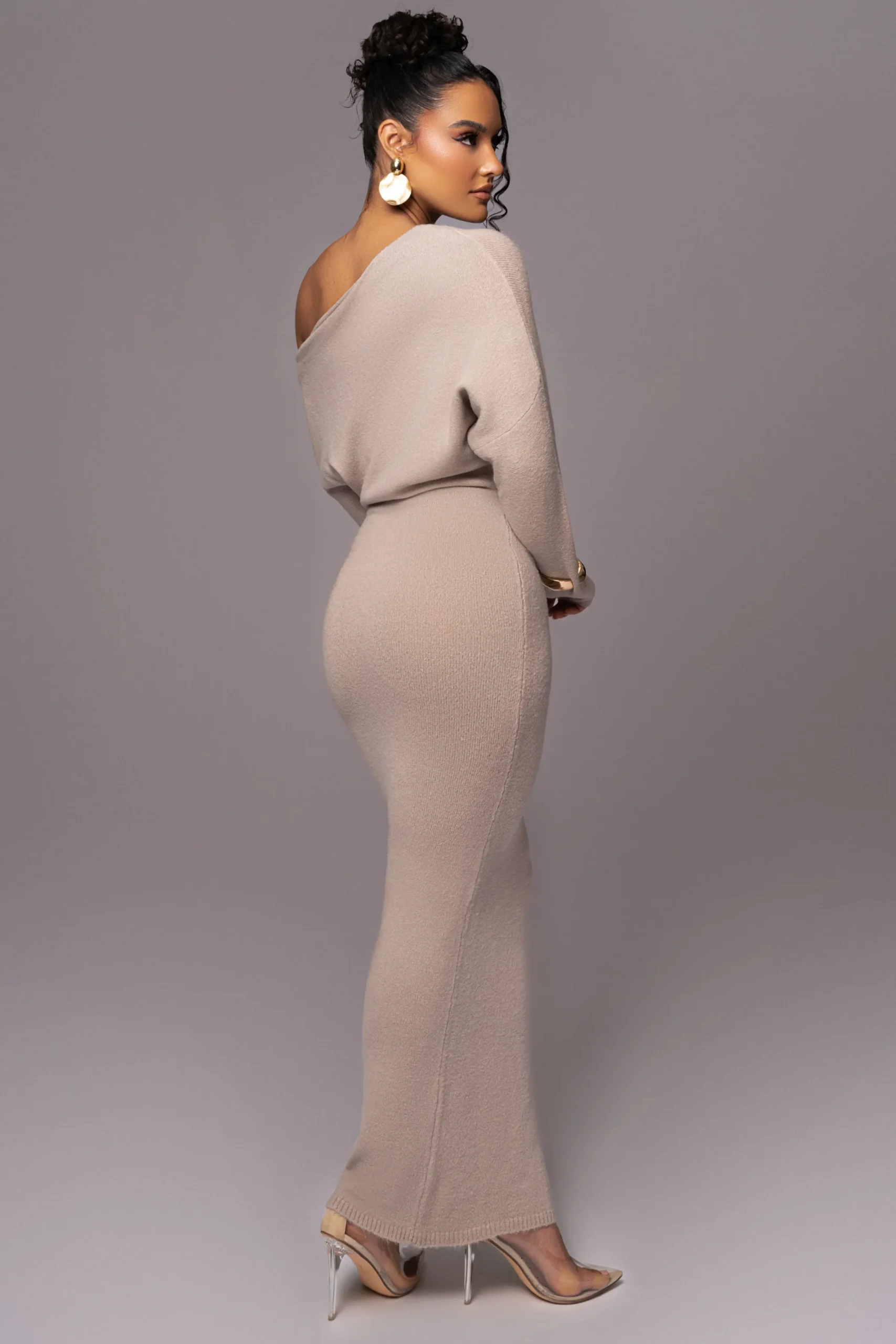 JLUXLABEL Beige Maddux Asymmetrical Maxi Dress