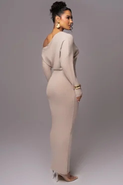 JLUXLABEL Beige Maddux Asymmetrical Maxi Dress