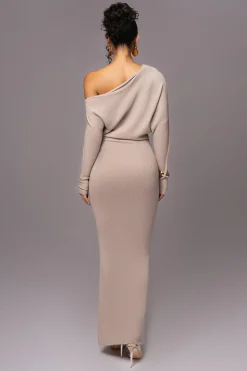 JLUXLABEL Beige Maddux Asymmetrical Maxi Dress