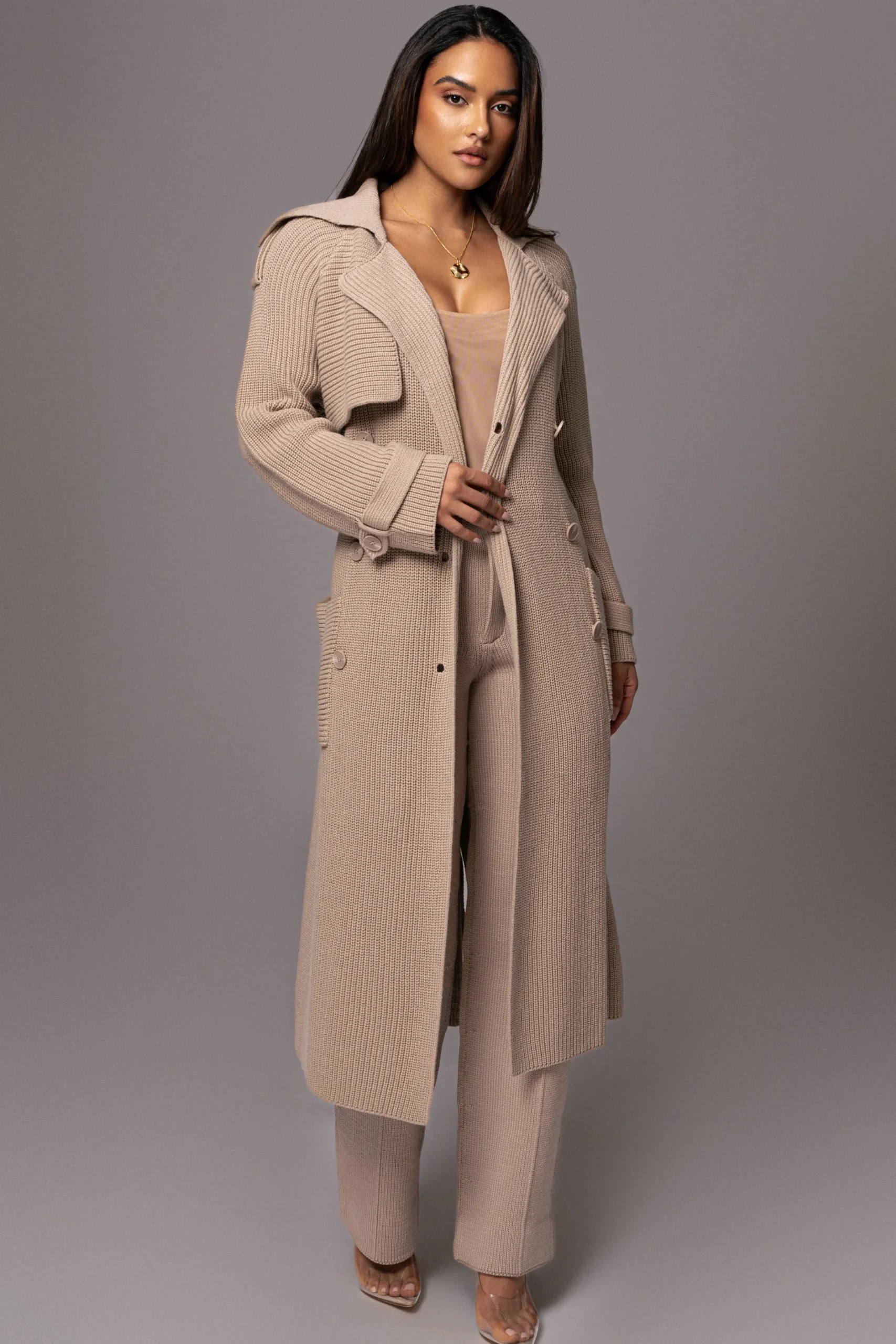 JLUXLABEL Beige Maxinne Knit Coat